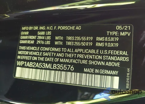 2021 Porsche Macan S z USA, uszkodzony, nr VIN WP1AB2A53MLB35576